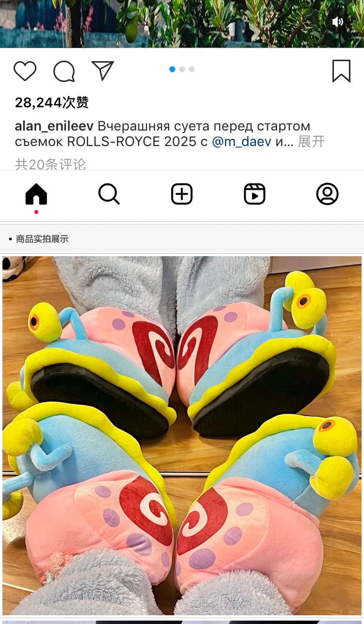 Funny Snail Cartoon Slippers – Warm Cotton Indoor Anti-Slip Shoes for Men & Women Winter