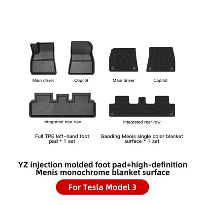 YZ Floor Mats for Tesla Model 3/Y 2021-2023 — Waterproof, Non-Slip TPE Car Accessories