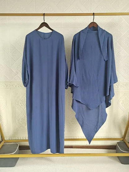 Women’s Eid 2023 2-Piece Khimar & Abaya Set – Long Islamic Prayer Dress Full Cover Hijab Ramadan Kaftan Djellaba