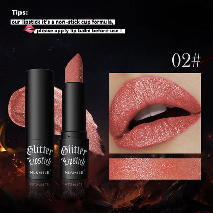 7-Color Glitter Lipstick – Waterproof, Long-Lasting Diamond Pearlescent Metallic Lip Gloss for Women
