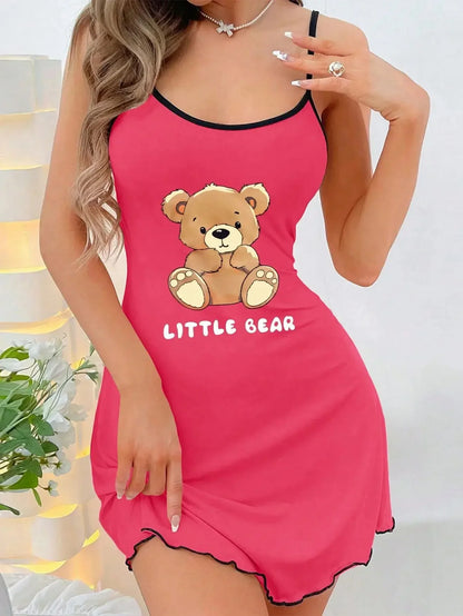 Women’s Little Bear Mini Nightdress - Summer Suspender Dress Comfortable Sexy Sleepwear & Home Loungewear
