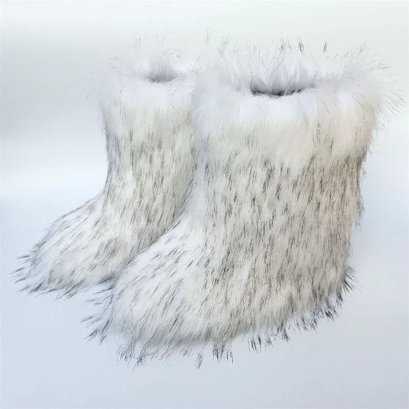Y2K Women’s Fluffy Mid-Calf Snow Boots – Warm Cotton Winter Fashion Shoes