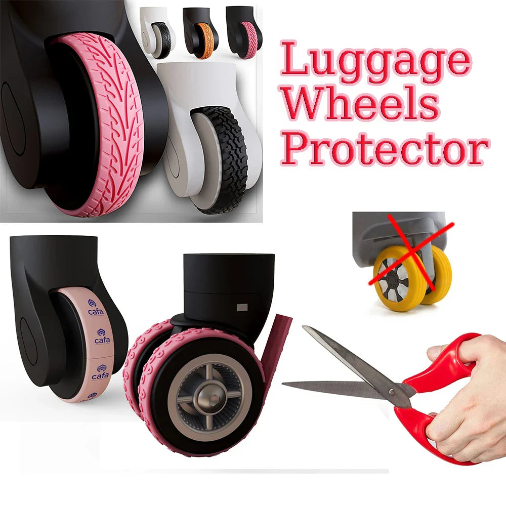4PC Silicone Suitcase Wheel Protection Case - Silent Travel Luggage Caster Shoes for Noise Reduction, Trolley Box Casters Cover