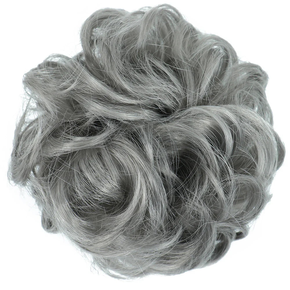 Azqueen Synthetic Messy Bun Chignon – Gray Brown Hair Bun Pad with Elastic Rope & Rubber Band Hair Extensions