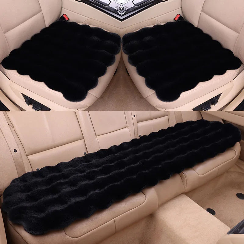 Winter Plush Car Seat Covers – Ultra-Soft Rabbit Fur Cushion Pads for Warmth, Universal Fit Auto Chair Protectors