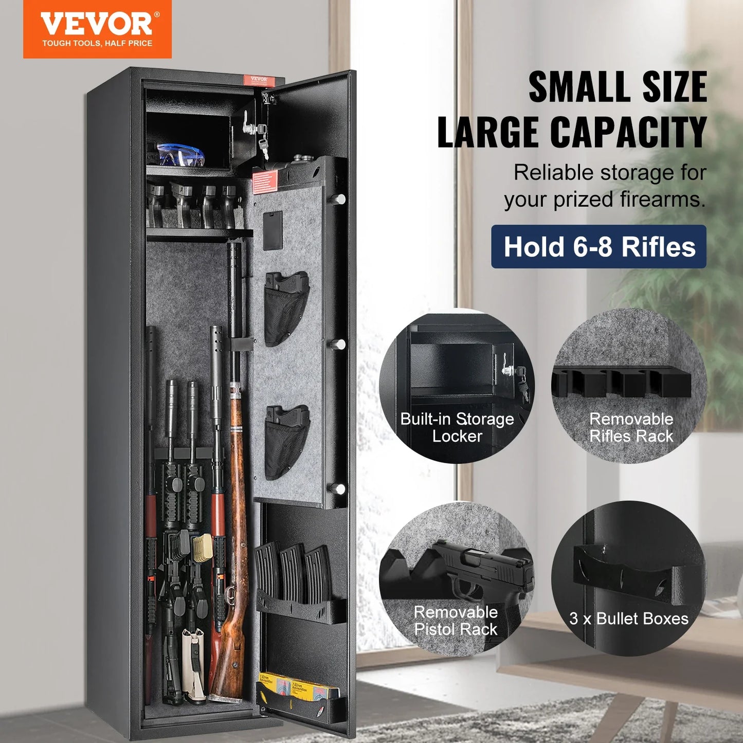 SucceBuy 3-8 Gun Safe – Digital Keypad Lock Cabinet with Removable Shelf for Rifles & Pistols