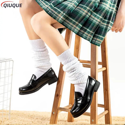 White & Black Loose Slouch Socks – JK Uniform Cosplay Leg Warmers for Women & Girls