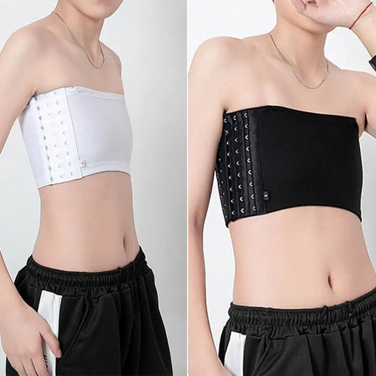 Women’s Chest Binder Crop Top – Flat Breast Binder Bra, Tomboy Body Shaper with Buckle