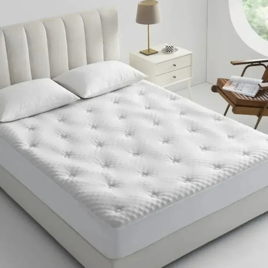 Reversible Queen Memory Foam Mattress Pad - Bamboo Viscose Egg Crate Topper, Noiseless Waterproof