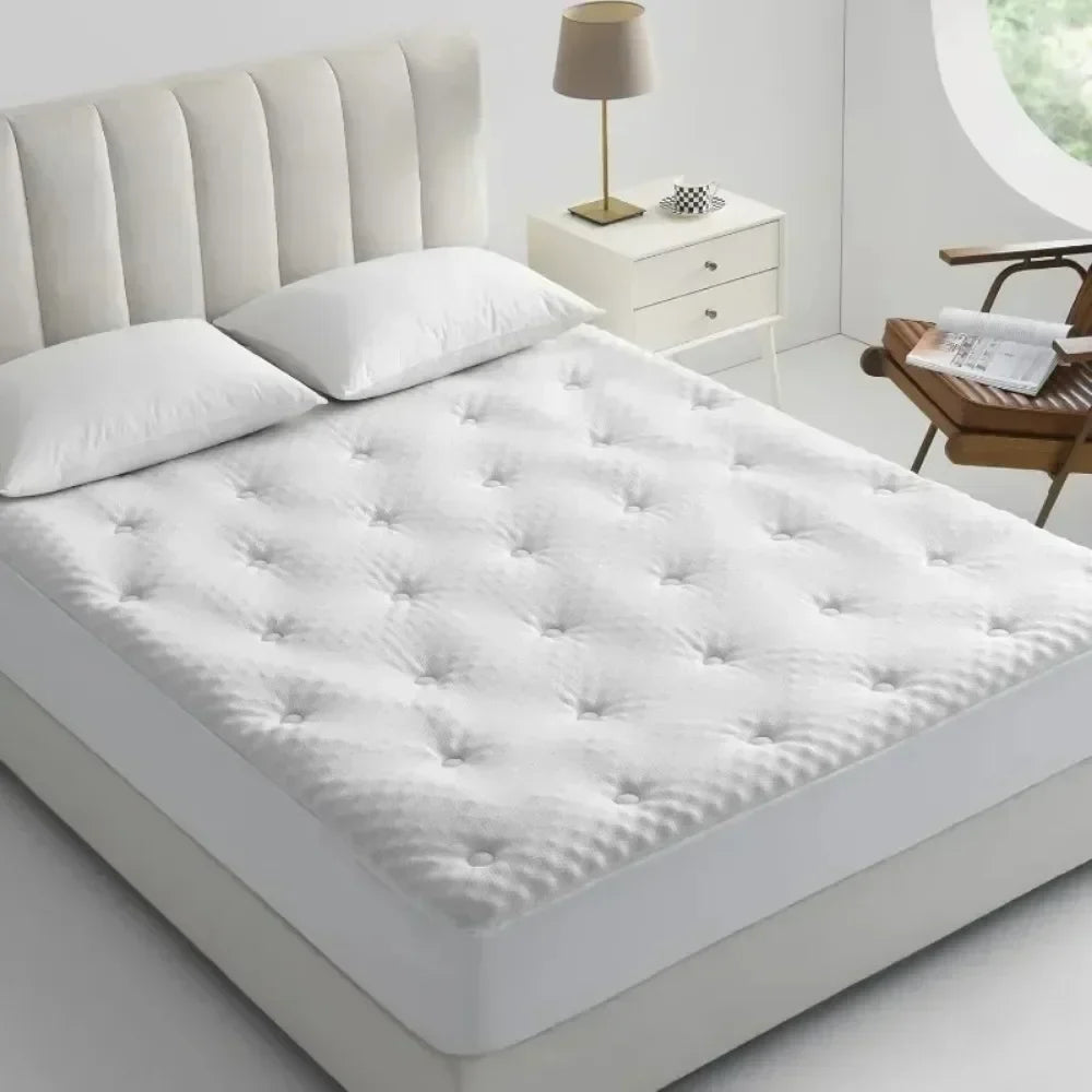 Reversible Queen Memory Foam Mattress Pad - Bamboo Viscose Egg Crate Topper, Noiseless Waterproof