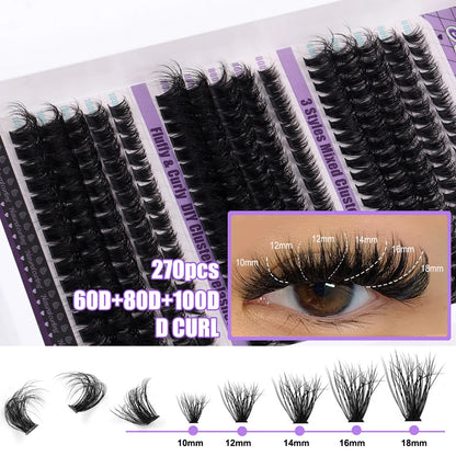270pcs Individual Cluster Lashes — Fluffy Volume False Eyelashes with Bond & Seal Glue Kit, 60D/80D/100D Extensions