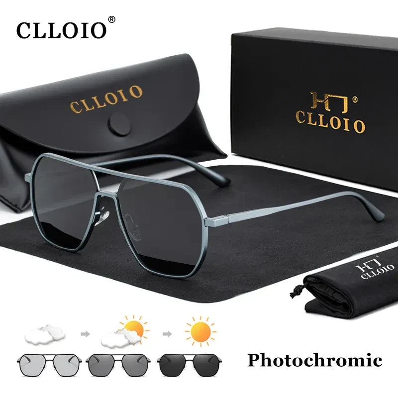 CLLOIO Fashion Aluminum Photochromic Sunglasses – Polarized Chameleon Anti-Glare Driving Glasses for Men & Women