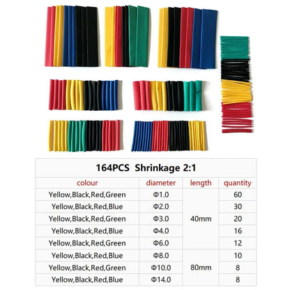 127/164/280/560PCS Heat Shrink Tubing Kit - 2:1 Insulation for Electrical Wire & Cable Connection