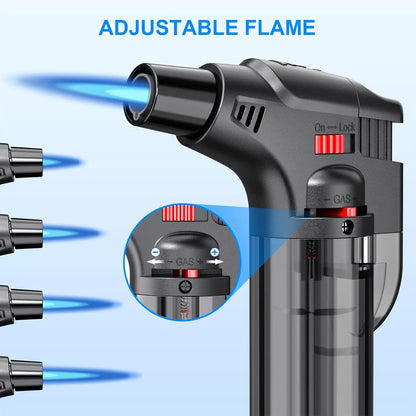 Jet Flame Torch Lighter — Refillable Butane Gas Lighter with Visible Fuel Tank, Windproof & Adjustable Flame for Kitchen