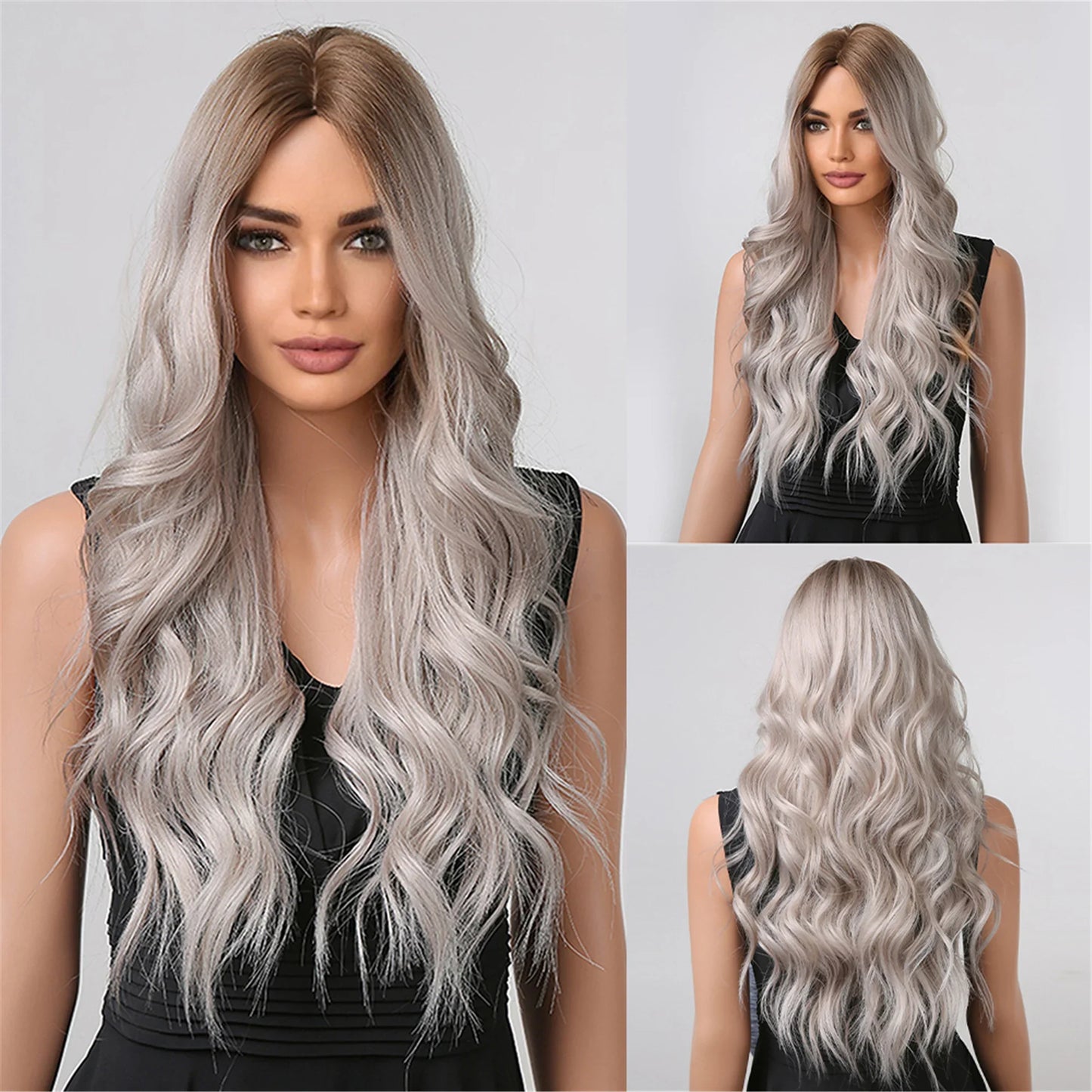 ALAN EATON Black Long Wavy Synthetic Wig – Natural Afro Hair, Middle Part, Heat-Resistant Fiber for Daily Use