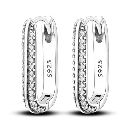 2024 New 925 Sterling Silver Rectangular Hoop Earrings with Zircon - Golden Luxury Wedding Gift for Women