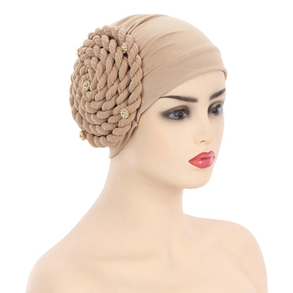 Diamond Braided Turban Hat for Women – Muslim Hijab Bonnet, African Headwrap Cap, Inner Headscarf