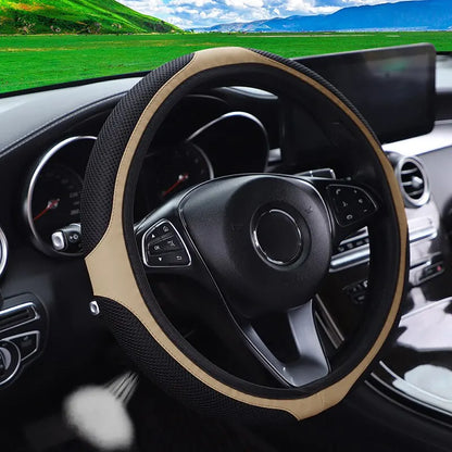 37-38cm Car Steering Wheel Cover: Three-dimensional Leather with Embroidered Color Diamond-encrusted Design - Breathable, No Inner Ring