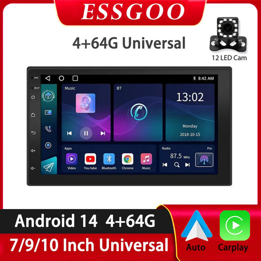 ESSGOO 2DIN Car Radio – Wireless CarPlay Android Auto GPS Navigator MP5 Player with 7"/9" Glass Touchscreen, Wi-Fi, FM & Bluetooth Car Stereo