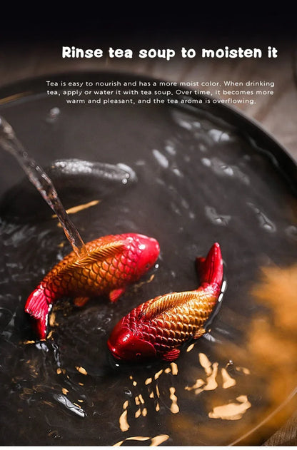 Colour-Changing Koi Carp Tea Table Ornaments – Creative Zen Desktop Decorations, Two Fish Report Happiness Teaware Accessories