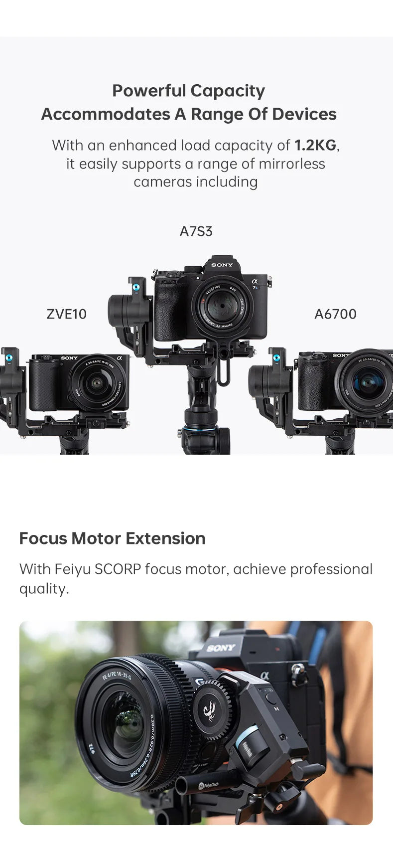 FeiyuTech SCORP Mini 2 Kit - 3-Axis Handheld Gimbal for Mirrorless Camera, Action Cam, Smartphone with AI Tracker, 1.2kg Load Capacity