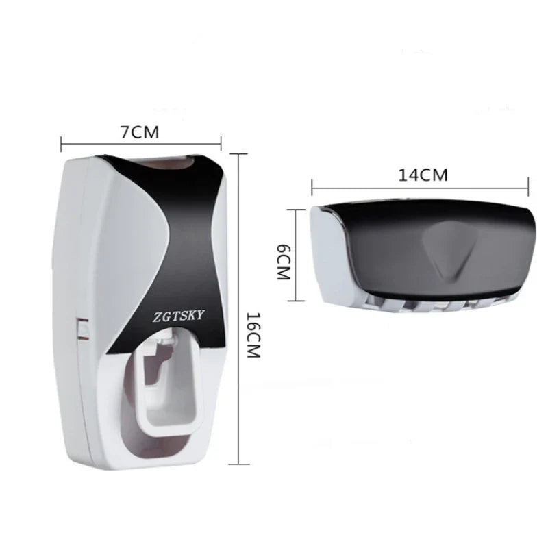 2-Piece Automatic Toothpaste Dispenser and Toothbrush Holder Set - Wall-Mounted, Dust-Proof Bathroom Accessory with Squeezer Function