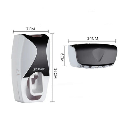 2-Piece Automatic Toothpaste Dispenser and Toothbrush Holder Set - Wall-Mounted, Dust-Proof Bathroom Accessory with Squeezer Function