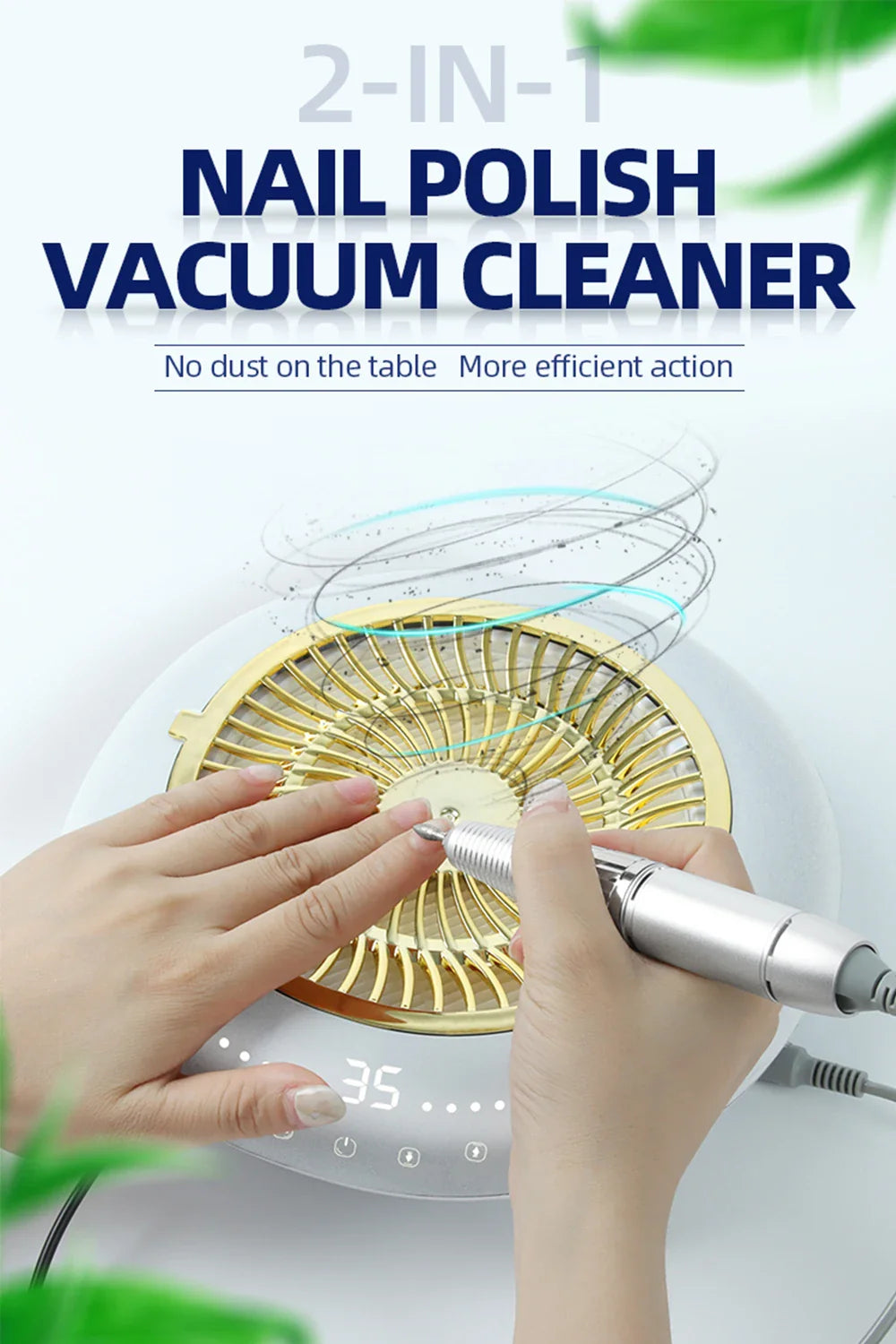 60W 35,000 RPM Nail Drill Machine with Vacuum Cleaner – Reusable Filter, Strong Nail Dust Collector, Professional Manicure Drill