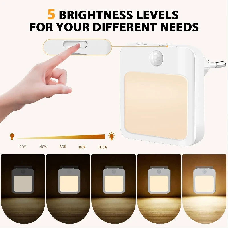 Night Light with Motion Sensor & LED | EU Plug Wireless Lamp | Children's Bedside Table Light | Bedroom Night Lamp