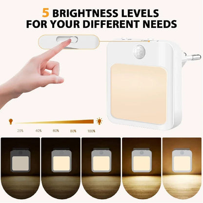 Night Light with Motion Sensor & LED | EU Plug Wireless Lamp | Children's Bedside Table Light | Bedroom Night Lamp