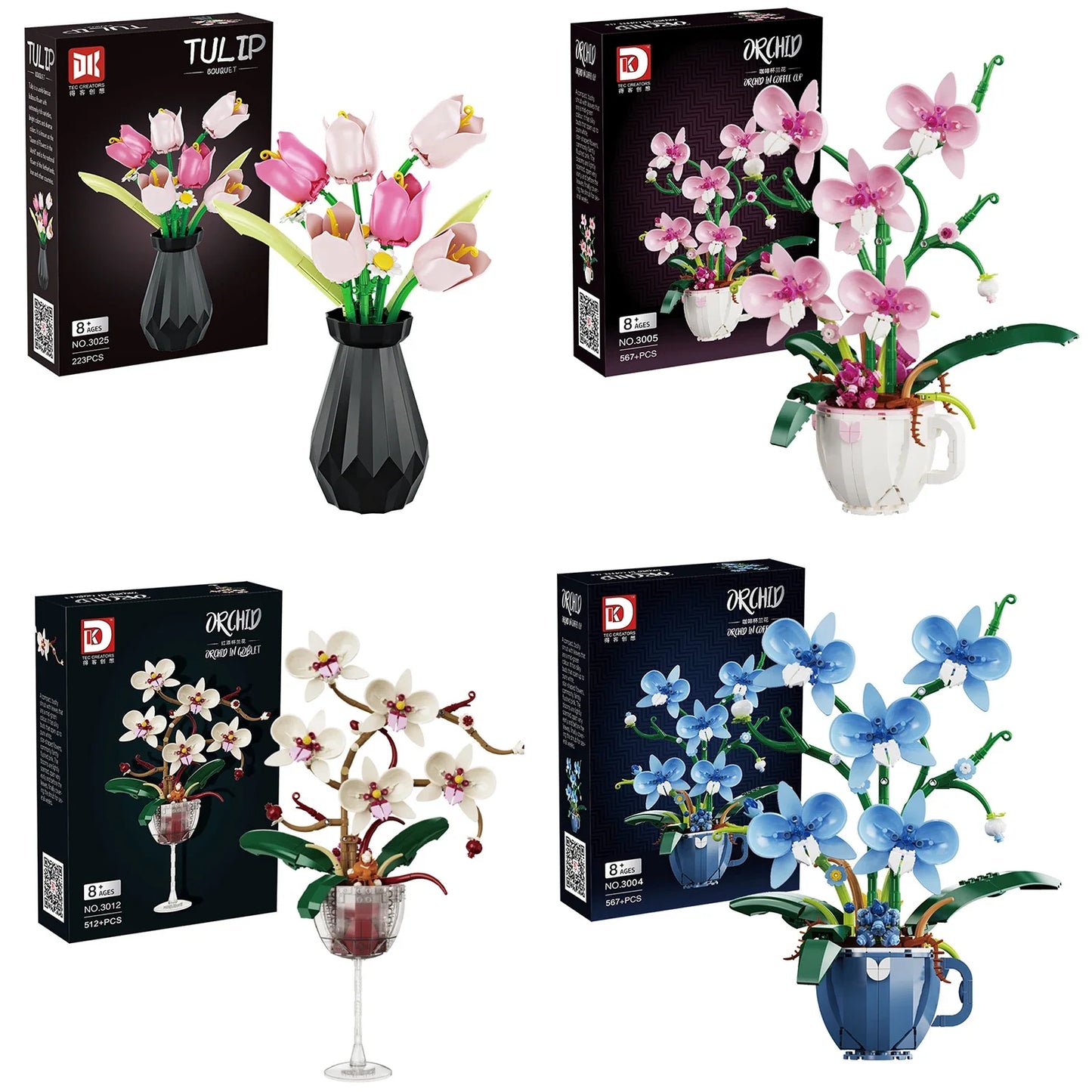 MOC Building Blocks Orchid Flower Bouquet – DIY Bonsai Plant Model for Home Decor & Kids Gift