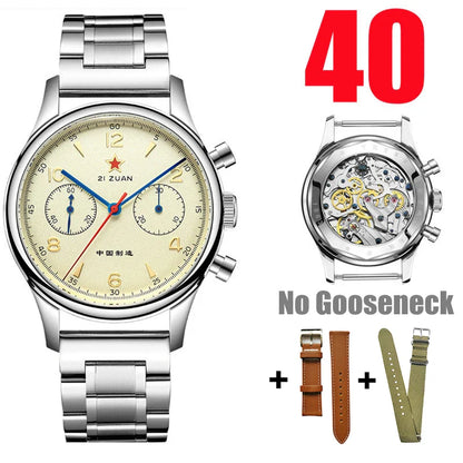 RED STAR 1963 Men's Chronograph Watch - 38mm Pilot Design with Seagull ST1901 Movement & Sapphire Glass