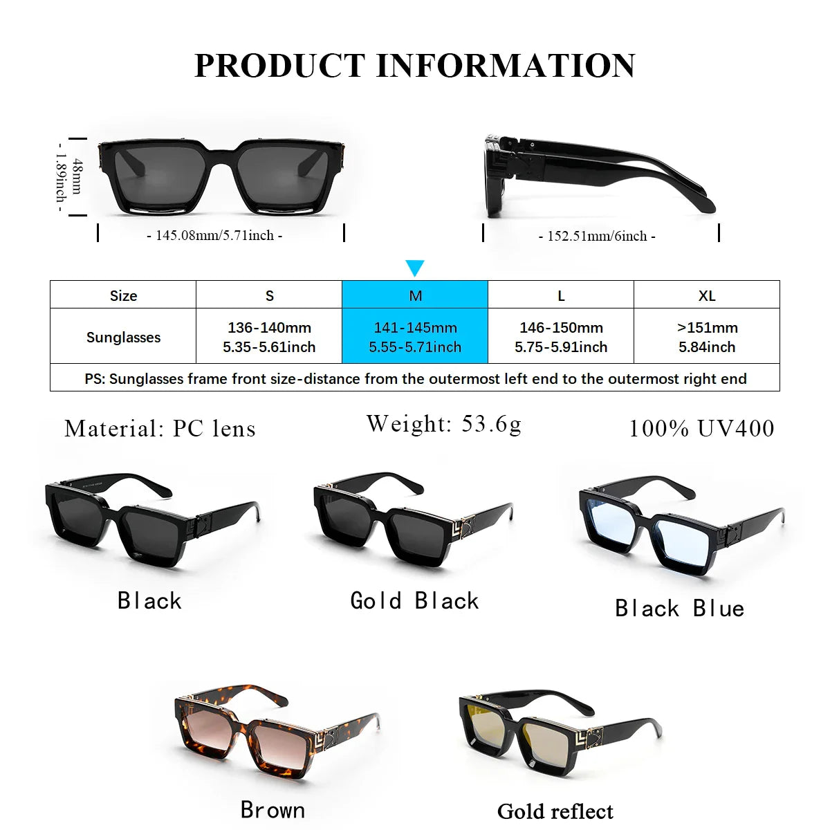 Ruiao Retro Black Millionaire Sunglasses – Luxury Square Designer Shades for Men & Women (2024)
