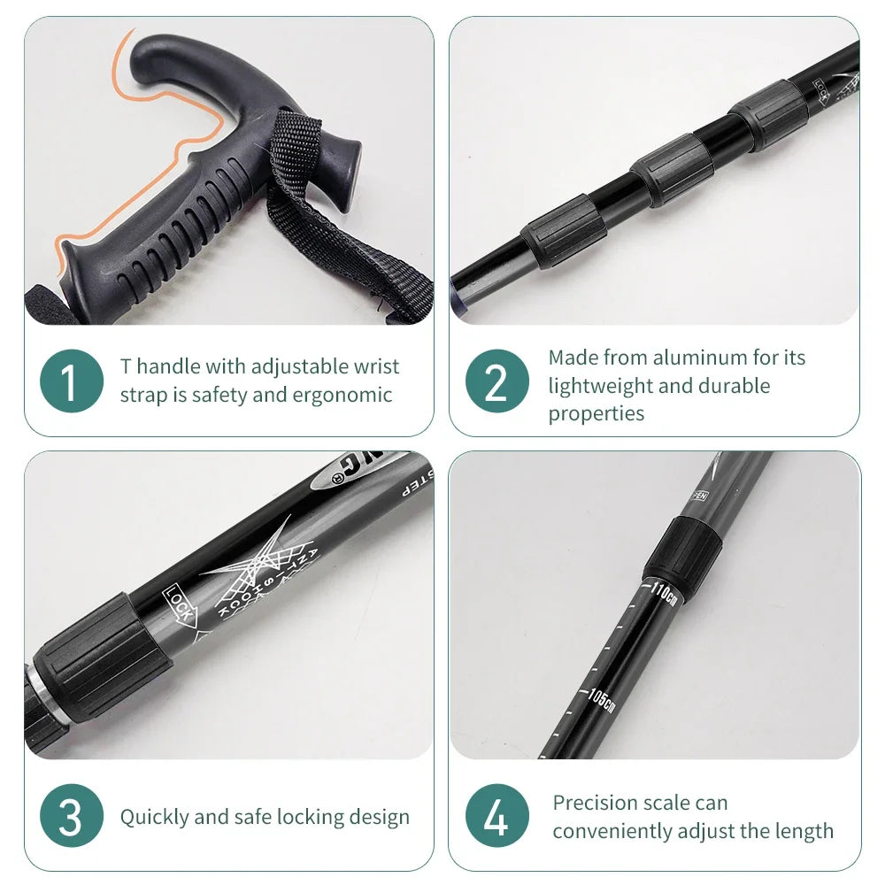 Outdoor Folding Trekking Pole – 4-Section Lightweight Telescopic Walking Stick for Hiking, Camping & Climbing