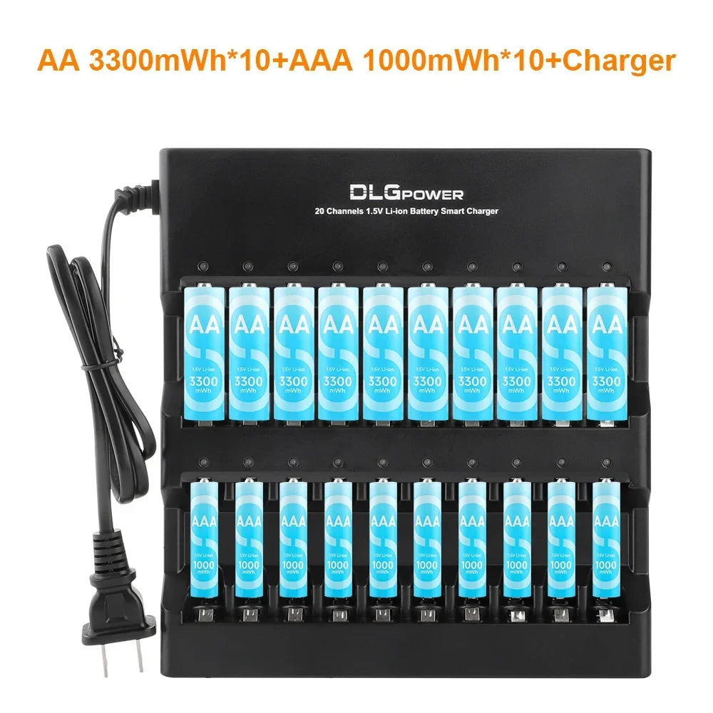 DLGPOWER 1.5V AA/AAA Rechargeable Lithium Batteries with Charger – for Camera, Electric Toy, Remote Control, Game Controller