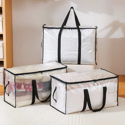 Transparent Storage Bag – Large Capacity Waterproof & Moisture-Proof Cotton Quilt and Clothing Moving Organizer Bag