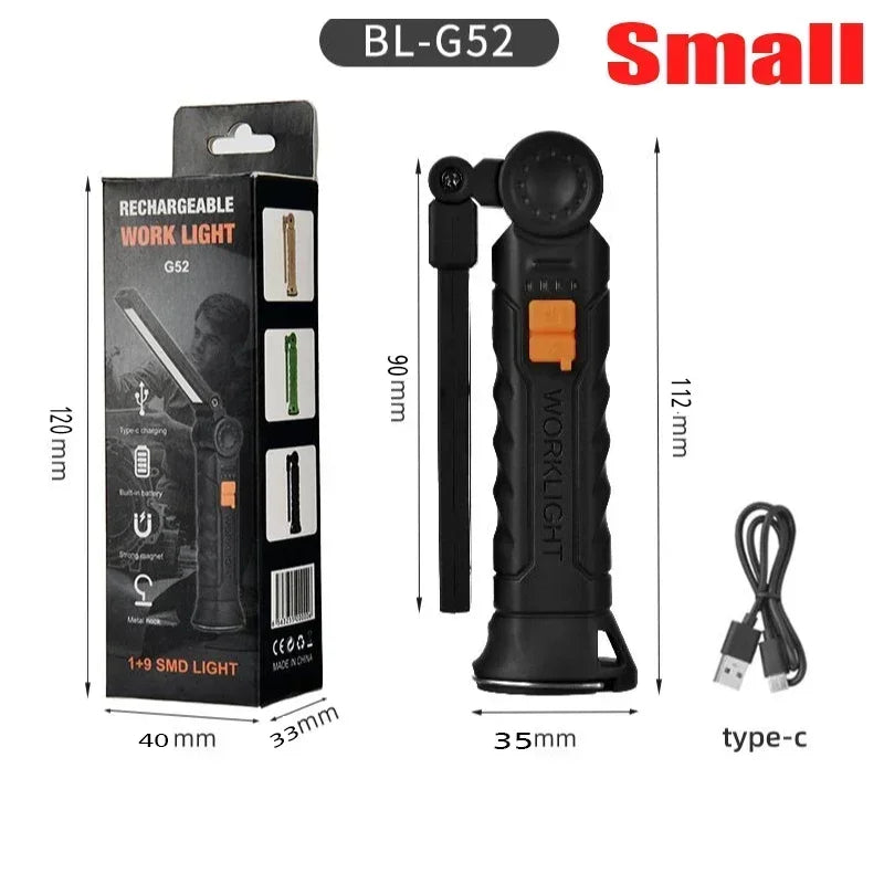USB Rechargeable LED Flashlight – Built-in Battery Torch with Magnetic Base, 5 Modes for Home & Outdoor Camping