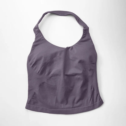 NCLAGEN Impact Halter Top — Women's Padded Longline Strappy Yoga Tank for Gym, Pilates & Fitness Activewear