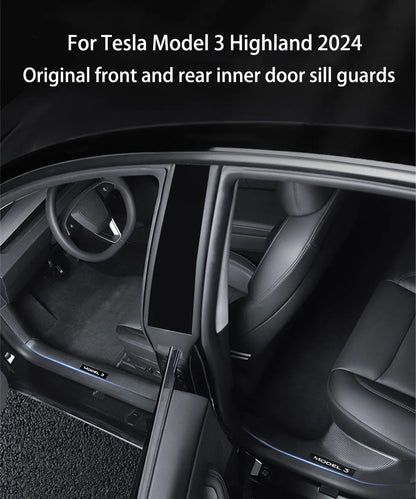 2/4/8PCS Tesla Model 3/Y Highland Door Sill Protector — ABS Anti-Kick Waterproof Threshold Strip for Front & Rear