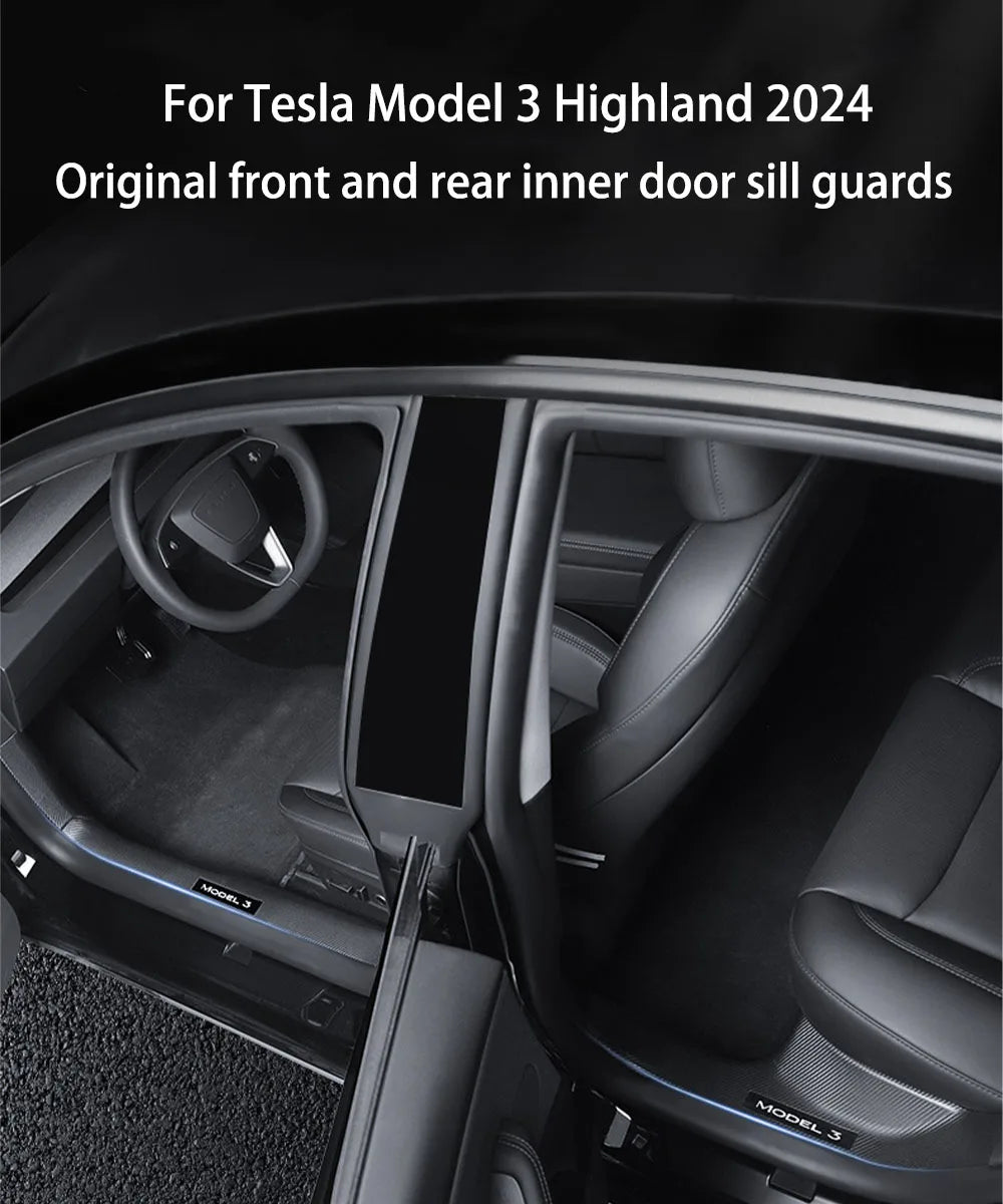 2/4/8Pcs Door Sill Protectors for Tesla Model 3 Highland 2024 – ABS Front & Rear Threshold Anti-Kick Guard Waterproof Strips