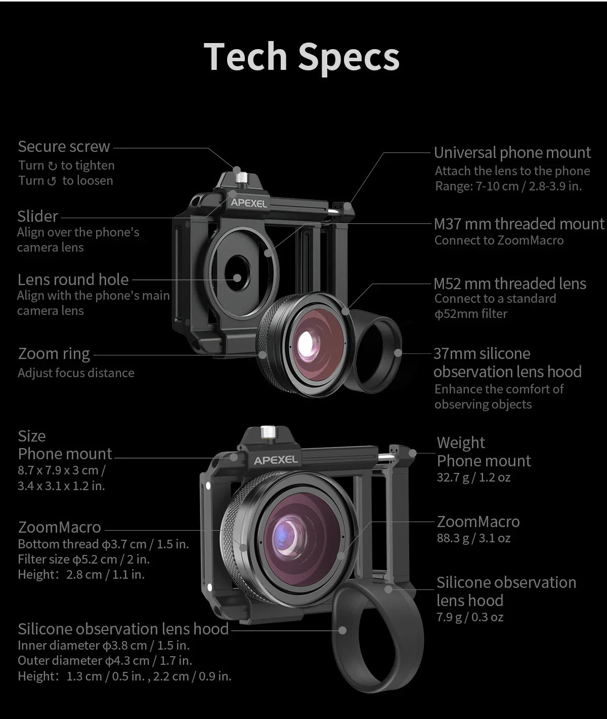 APEXEL 10-20X Zoom HD Macro Lens – Micro Phone Camera Lens for iPhone, Samsung & All Smartphones Eye Macro Photography