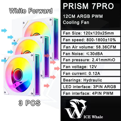 ICE Whale Prism 7 PRO ARGB 120mm PC Case Fan – Infinity Mirror Design with 4-Pin PWM, Motherboard Sync, and CPU Cooling Fan