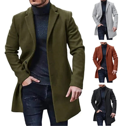 Men's Streetwear Jackets - Solid Color Casual Wool Coat, Single Breasted Lapel Outerwear for Spring and Winter