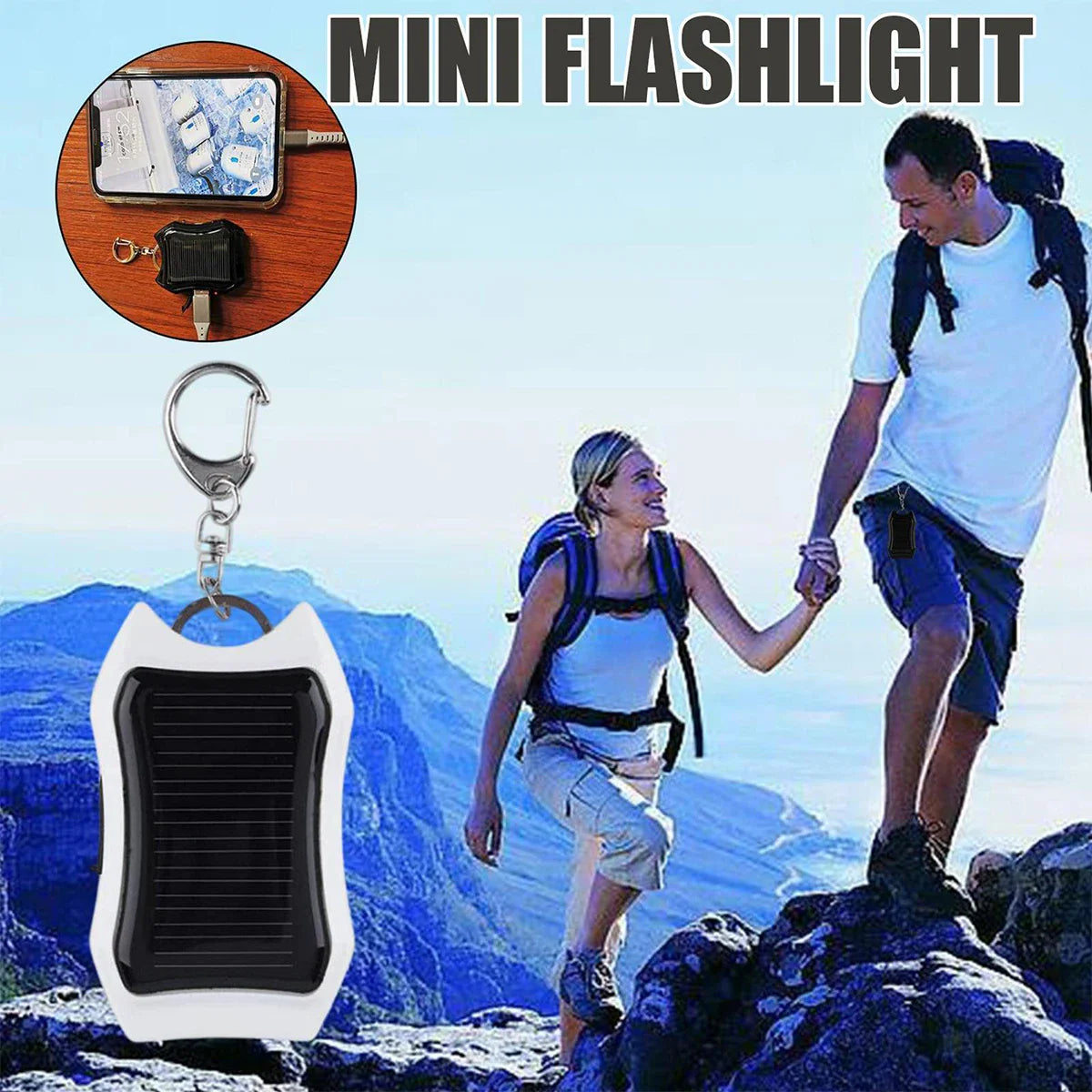 Mini Solar Charger Keychain - 1200mAh Portable Battery Pack for Fast Charging Phones, Tablets, and Players - Handy Cellphone Backup Power Bank