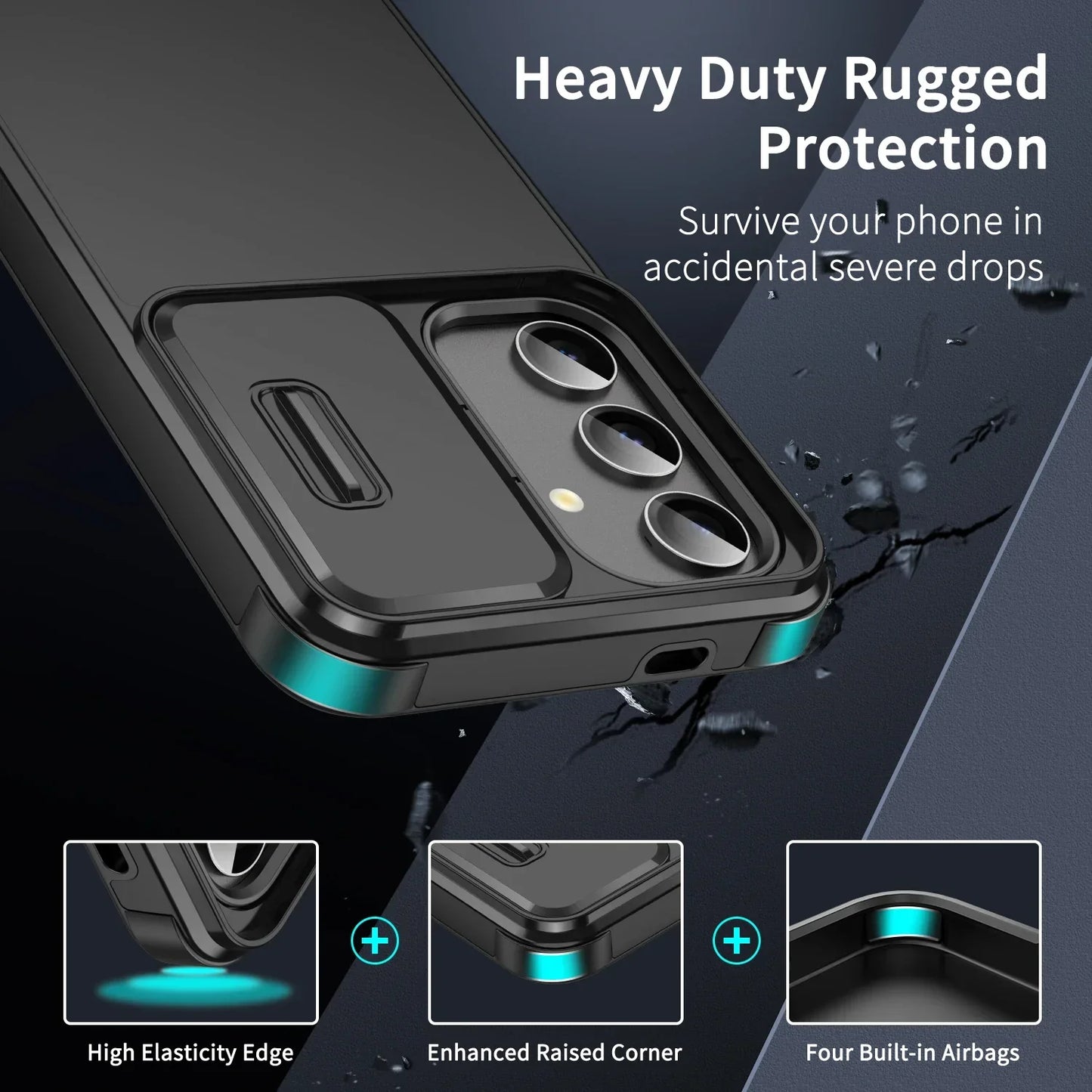 Samsung Galaxy S Series Slide Camera Armor Case – Compatible with S21/S22/S23/S24/S25 Ultra & FE Models