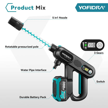YOFIDRA 220Bar Brushless High Pressure Car Washer – 3 Gear Electric Spray Gun for Makita 18V Battery, Garden & Vehicle Cleaning