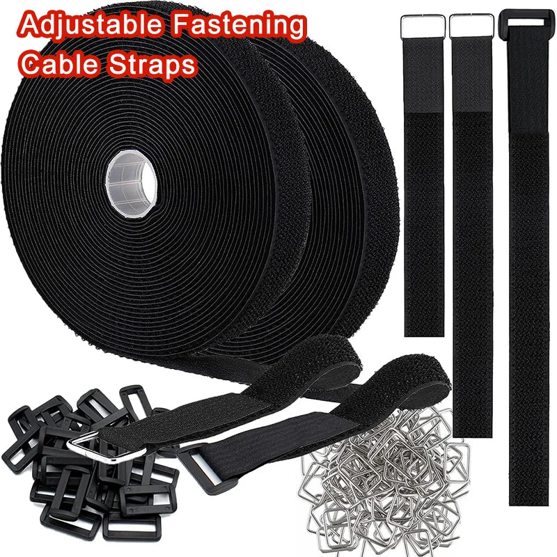 5M Hook & Loop Cable Straps with 20 Buckles – Adjustable Cut-to-Length Nylon Cinch Straps for Cable Organization