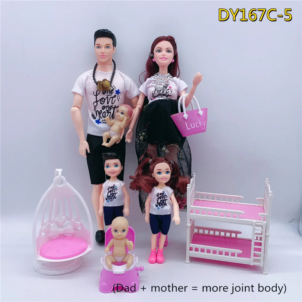 Family of 6 Pregnant Doll Set – Movable Joints Mom, Dad & Babies Interactive Playhouse Toy Gift for Girls