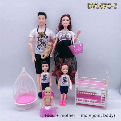 Family of 6 Pregnant Doll Set – Movable Joints Mom, Dad & Babies Interactive Playhouse Toy Gift for Girls