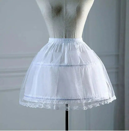 Girls 2-Hoop Petticoat Underskirt - White A-Line Wedding Dress Skirt with Elastic Waist